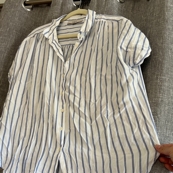 LOFT Blue and White Casual Button Down Shirt - Picture 2 of 11